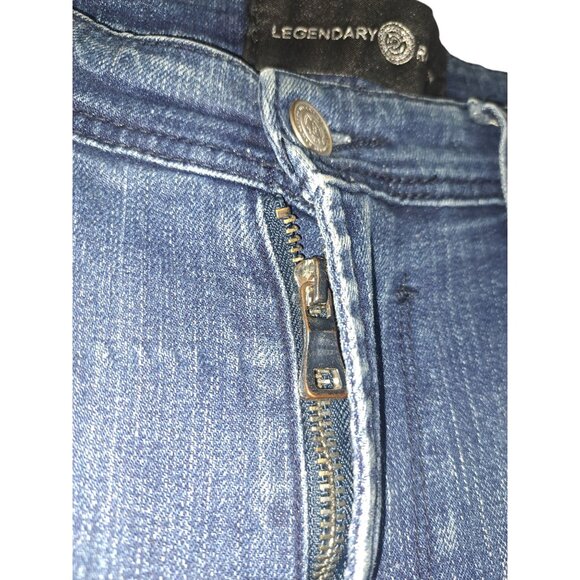 Legendary Rawalty Distressed Blue Denim Jeans With Red Applique Patch Size 36x32 - Picture 5 of 14
